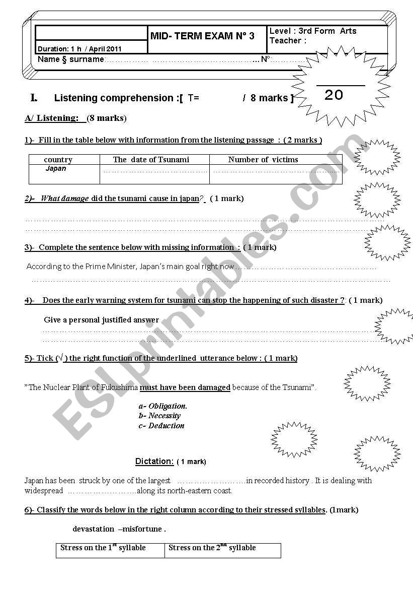 Mid -term exam test  3rd year students 