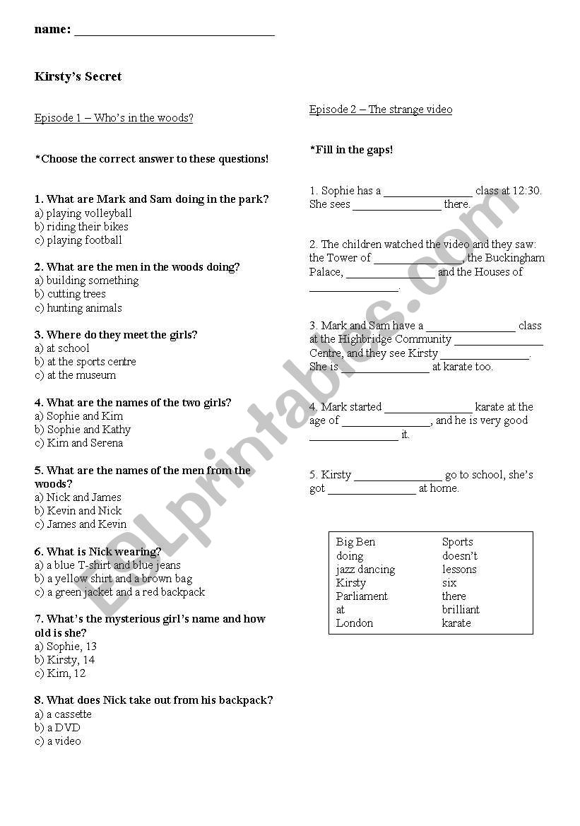 Kirstys Secret worksheet