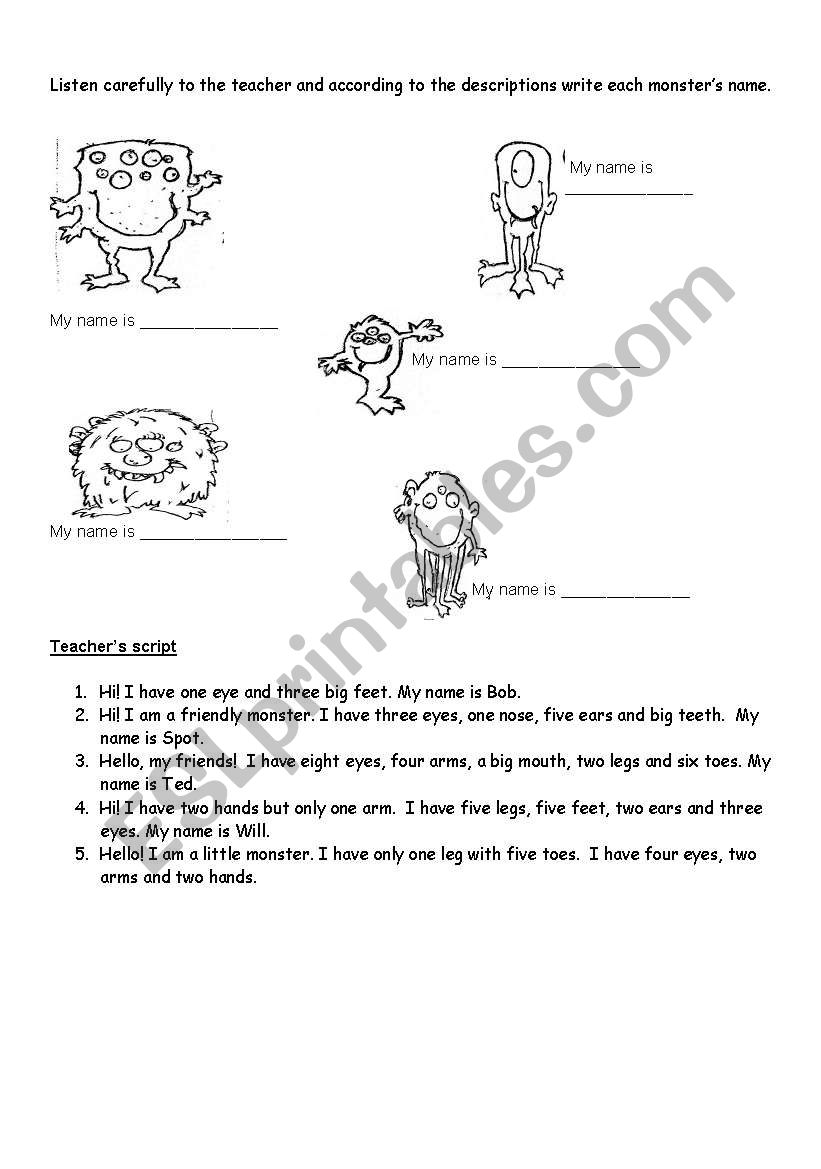 Friendly Monsters  worksheet