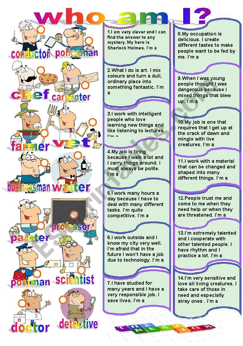 who am I? worksheet