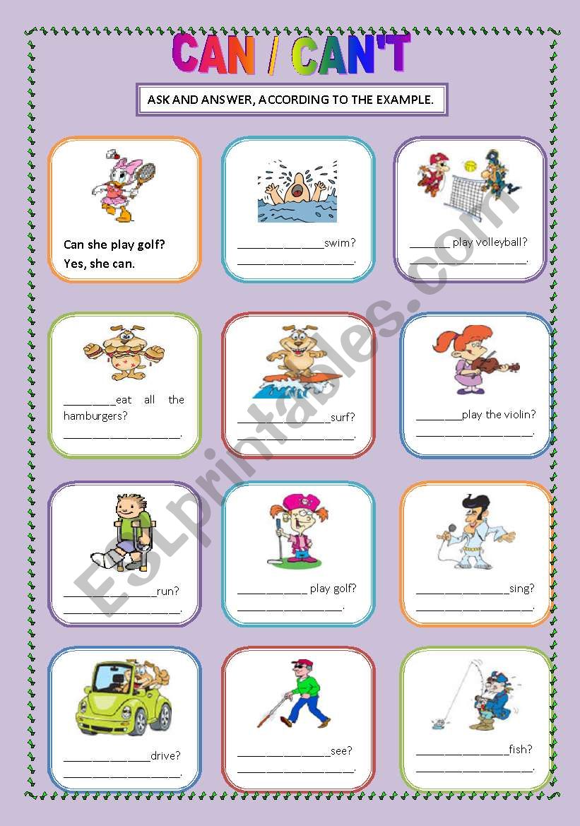 CAN/ CANT worksheet