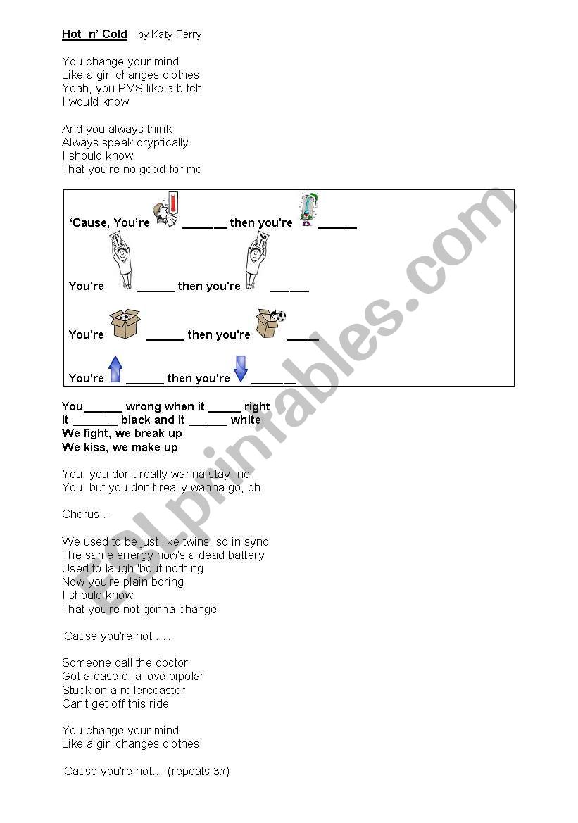 Hot n cold - song worksheet