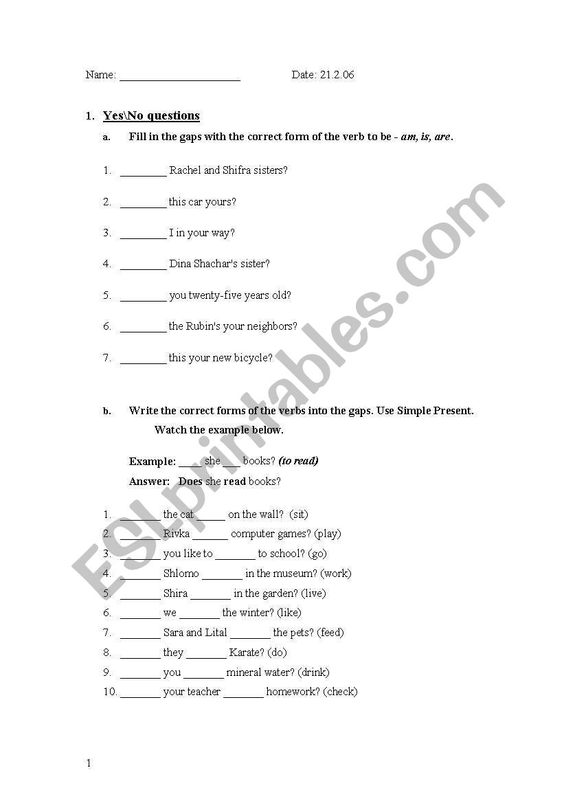 Question test worksheet