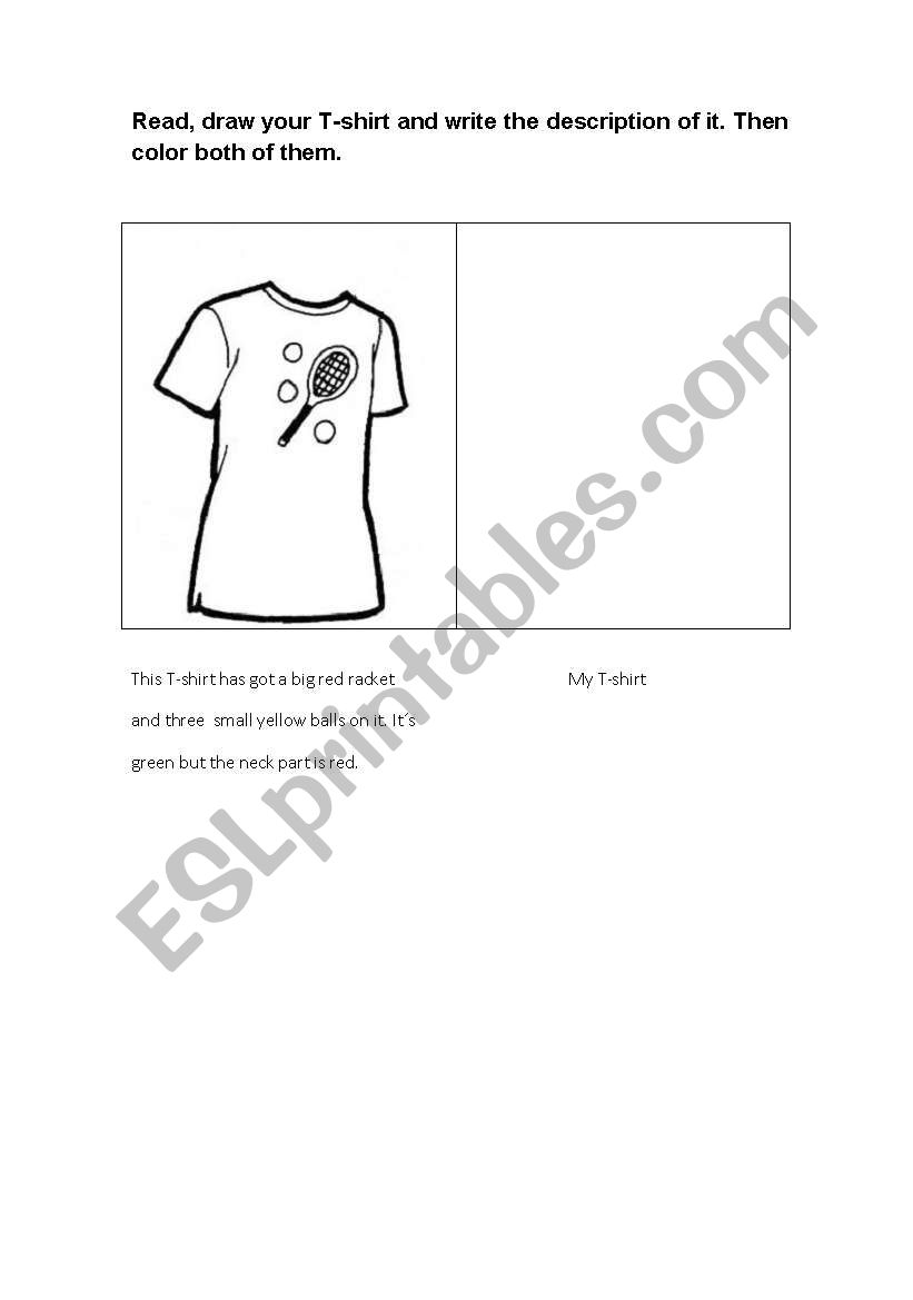 Write about your t-shirt and then draw and colour both.