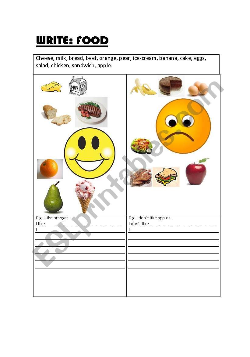 I like food worksheet