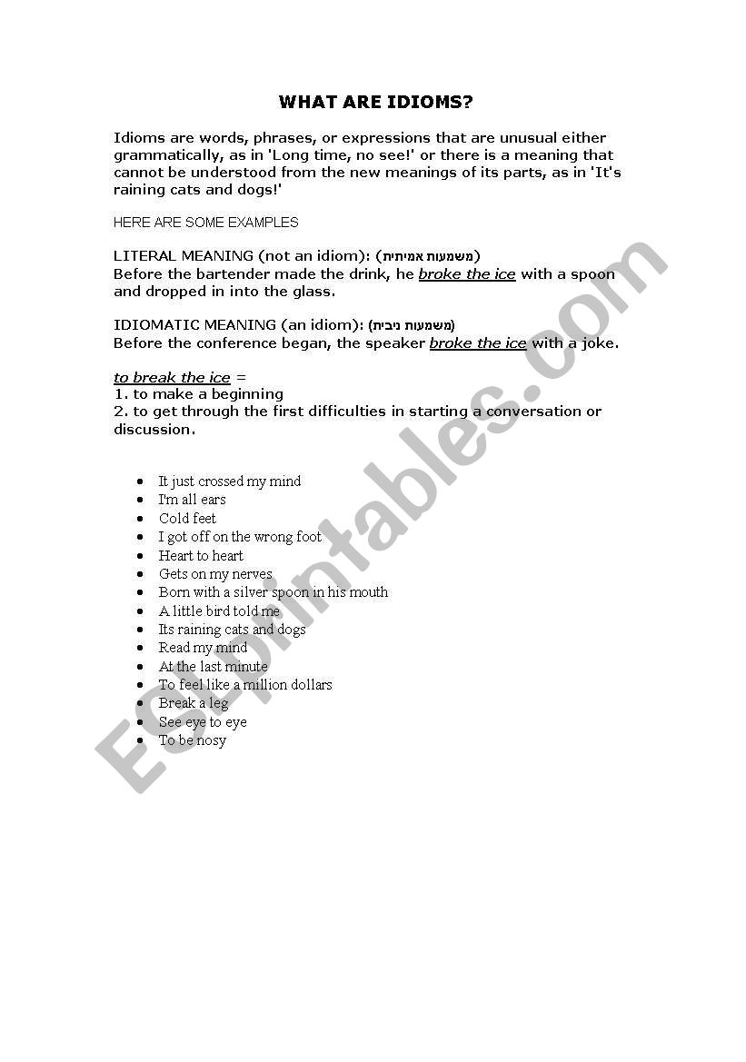 Idioms  worksheet