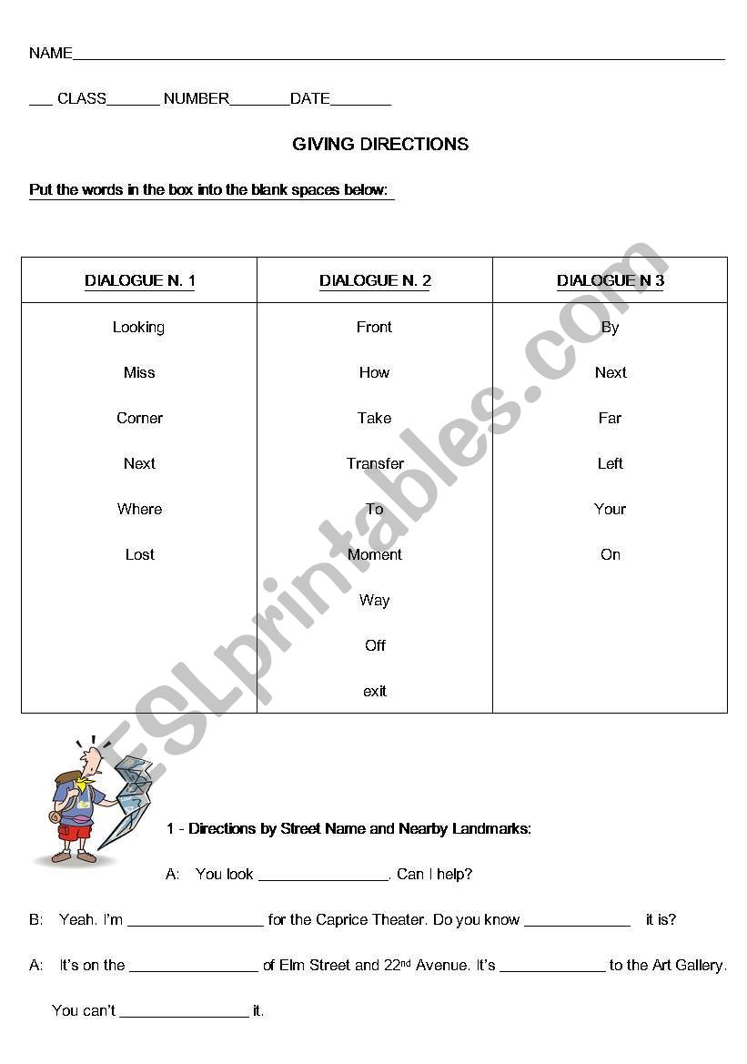 giving directions worksheet