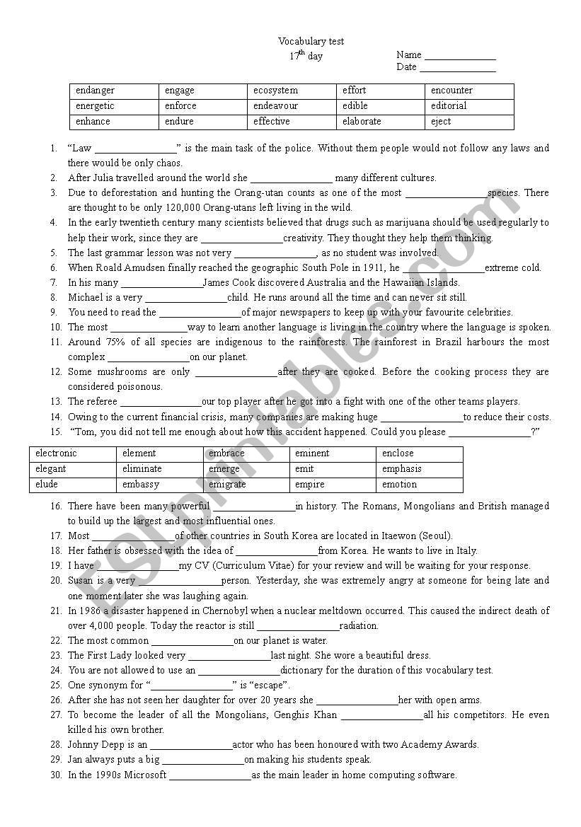 Vocabulary Test Day 17 (LinguaForum)