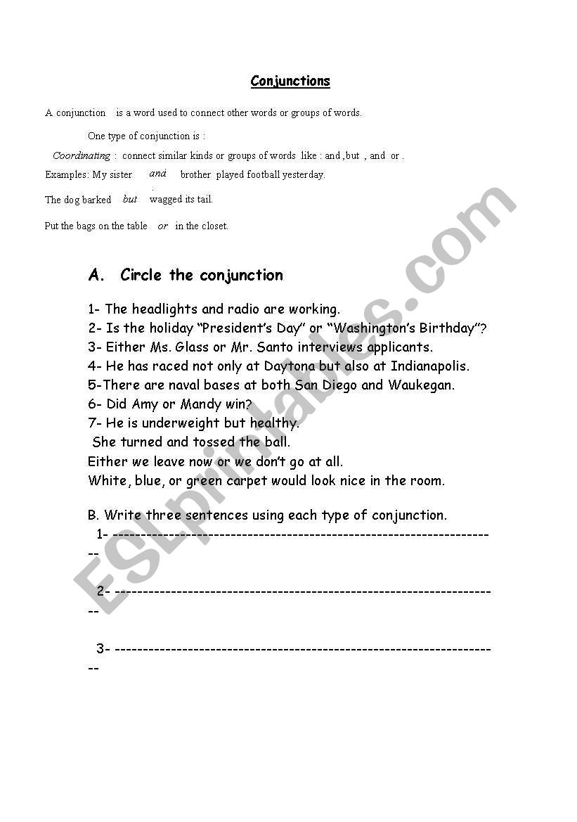 conjunctions worksheet