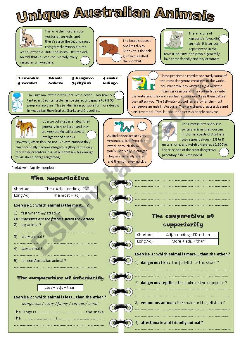 Unique Australian Animals - comparative and superlative