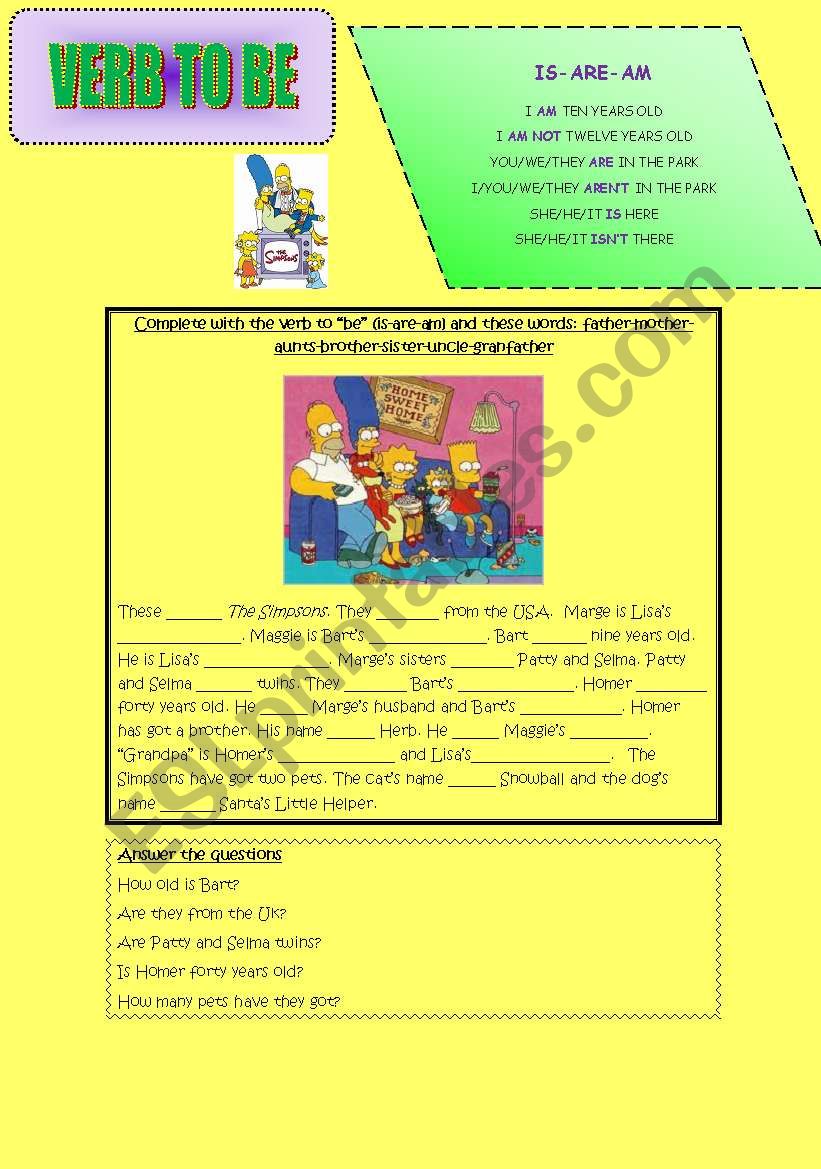 VERB TO BE worksheet