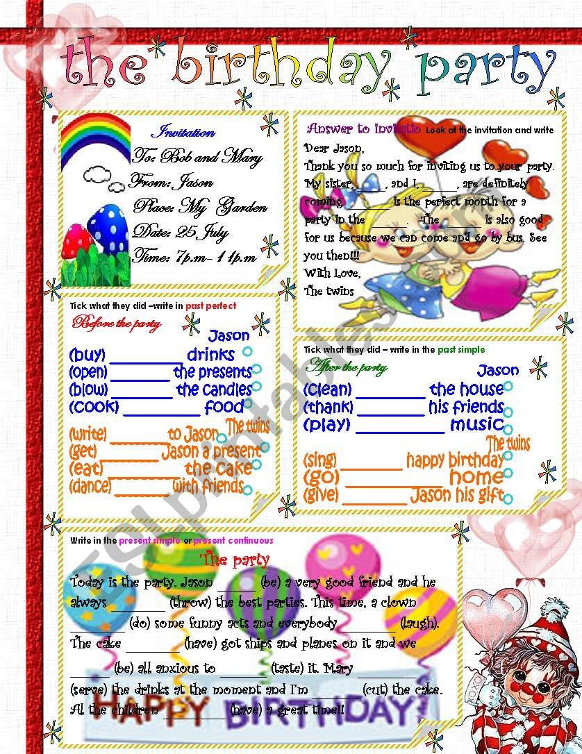 the birthday party worksheet