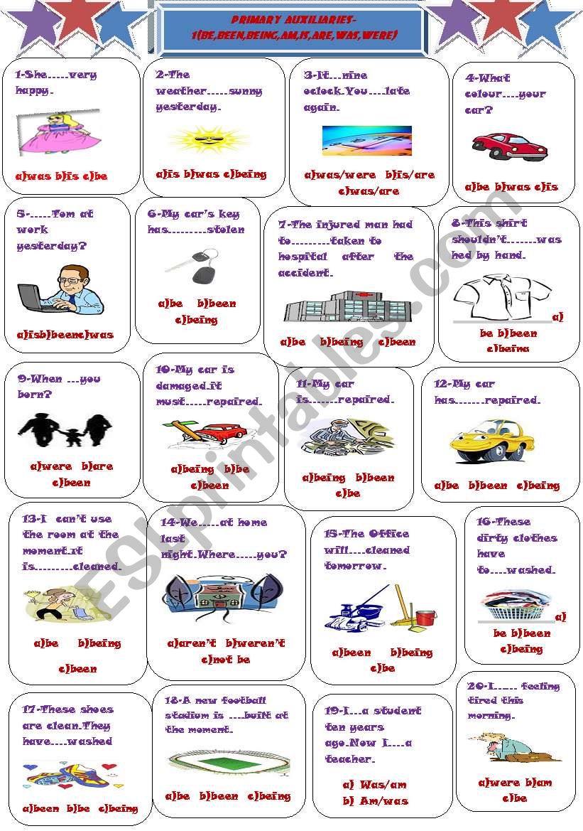 the aspects of BE in English sentence structures--multiple choice 1