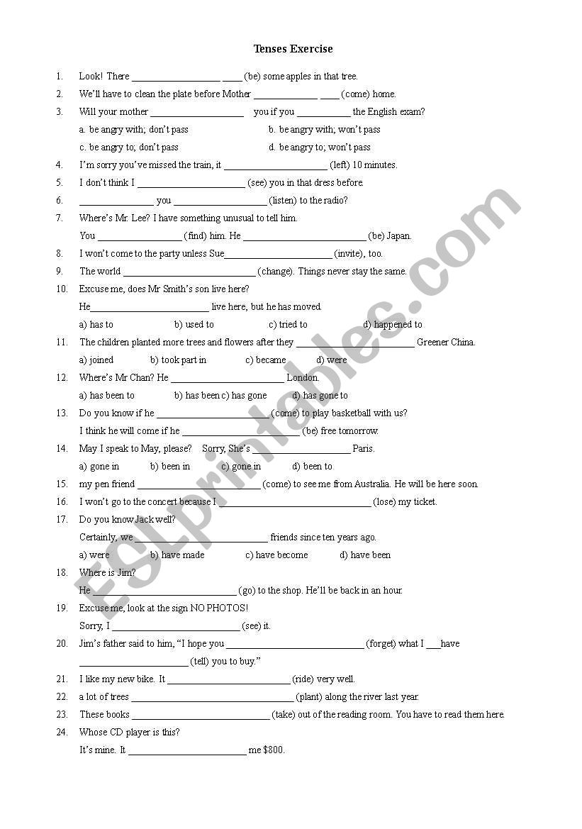 tense exercise worksheet