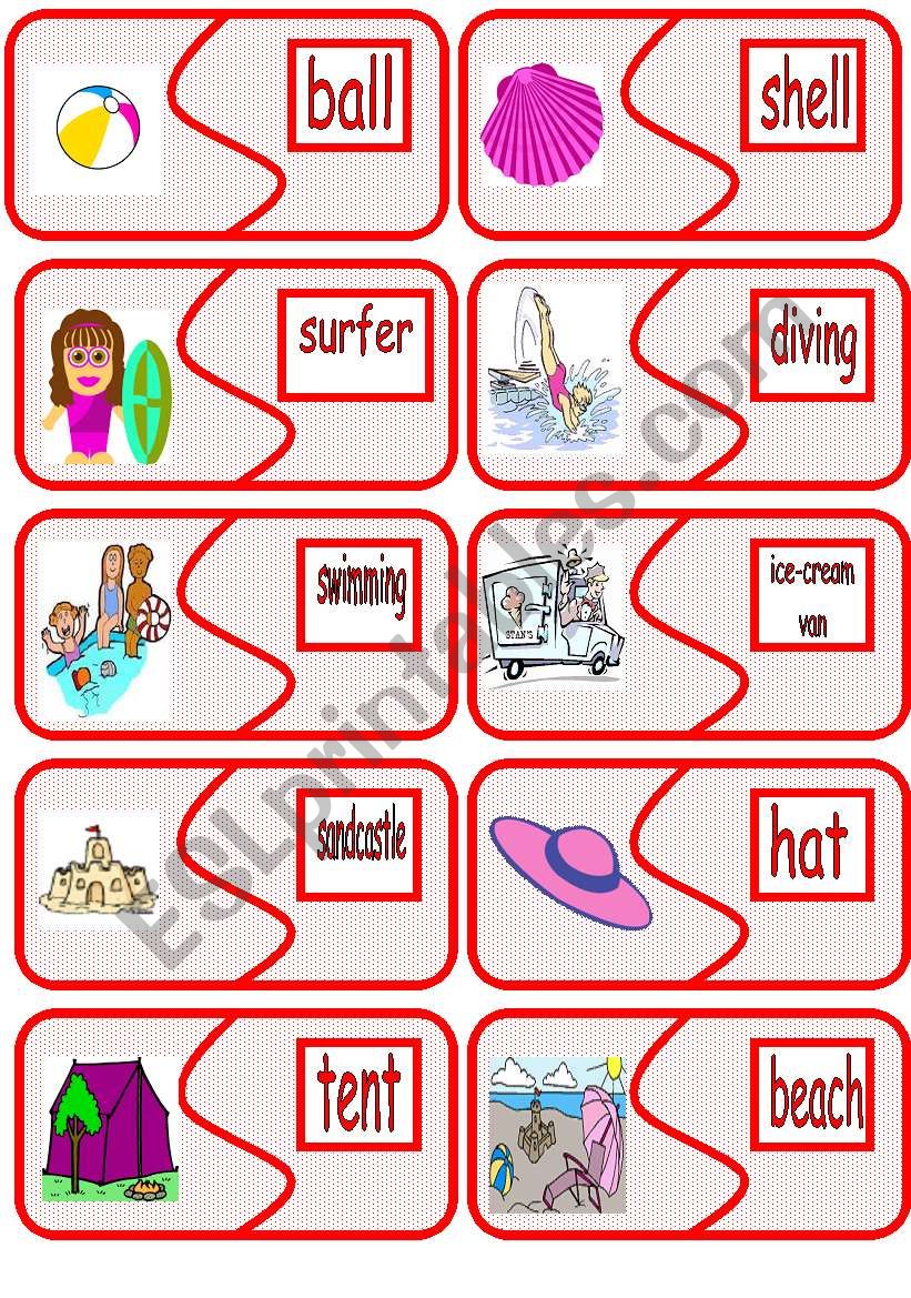 summer picture to word matching cards