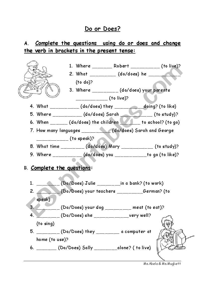 Do or Does  worksheet