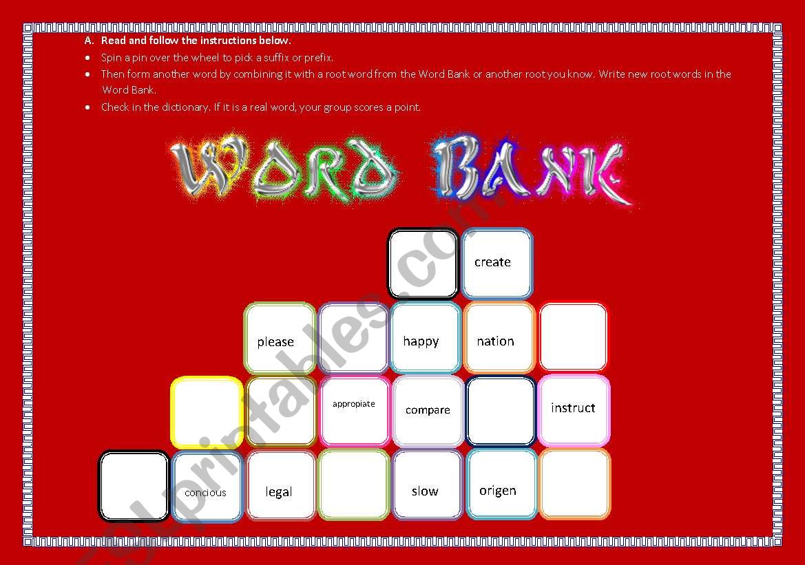 Prefixes and Suffixes game (Part I)