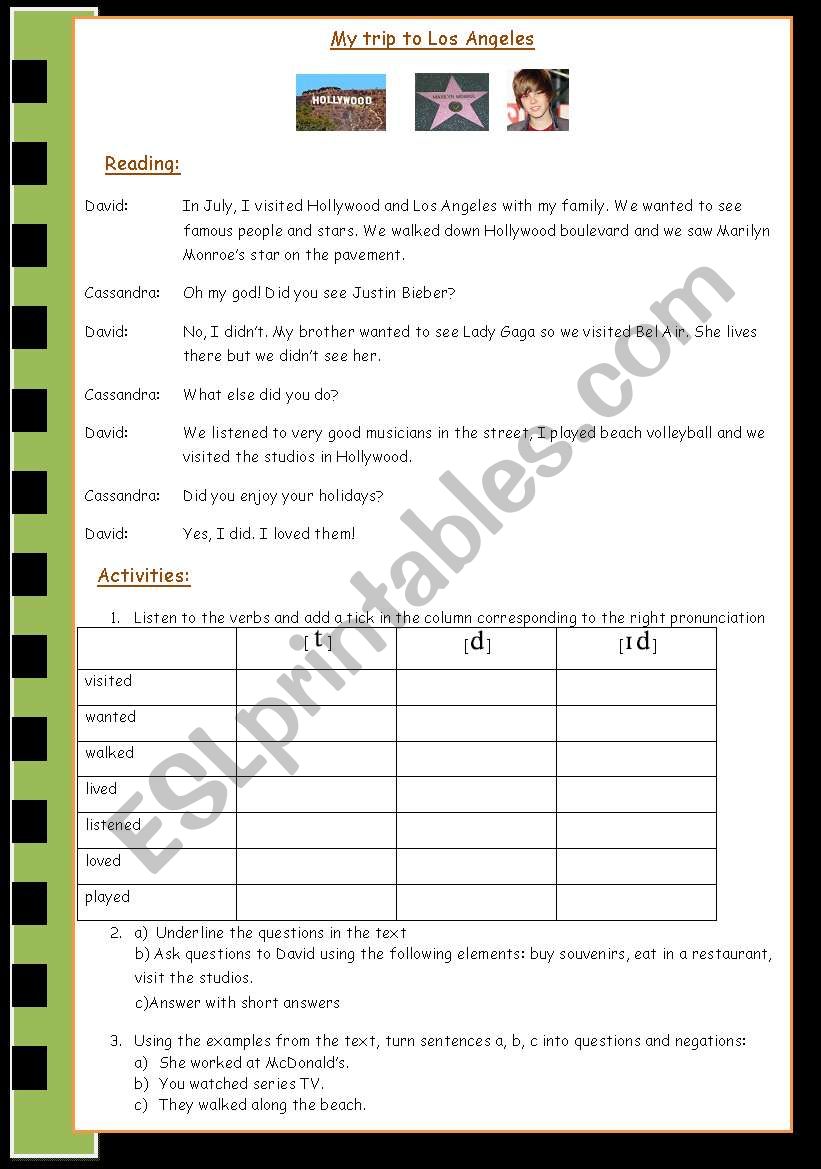 The simple past for beginners worksheet