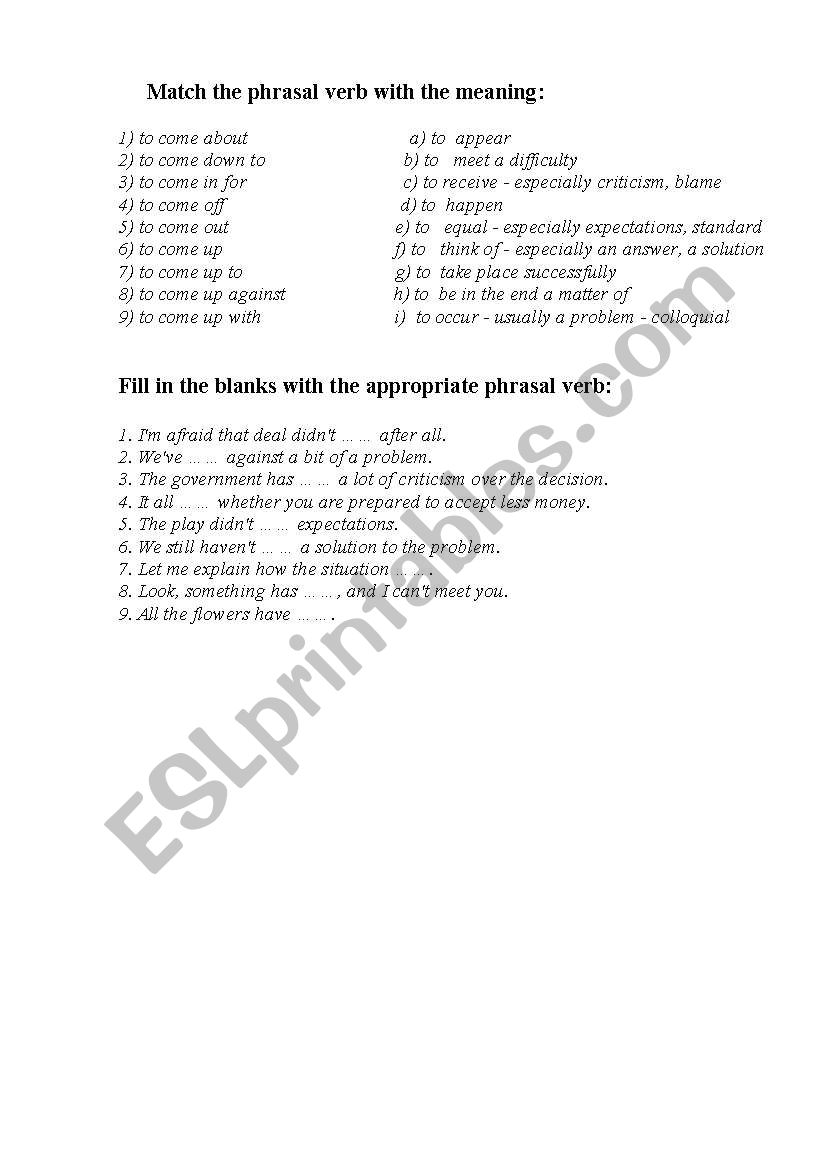 phrasal verbs worksheet