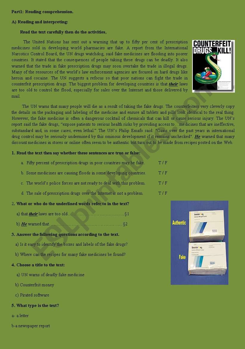 Counterfeit medicines test worksheet