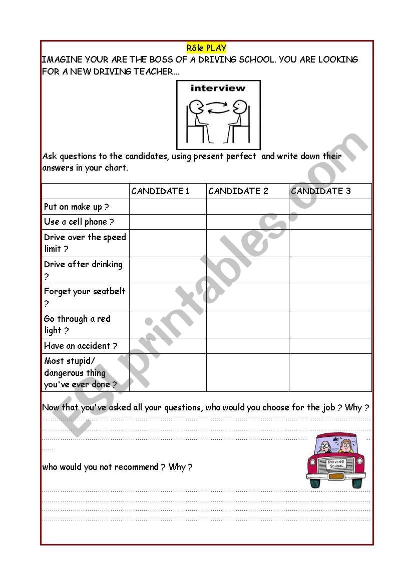 group work role play  use of PRESENT PERFECT