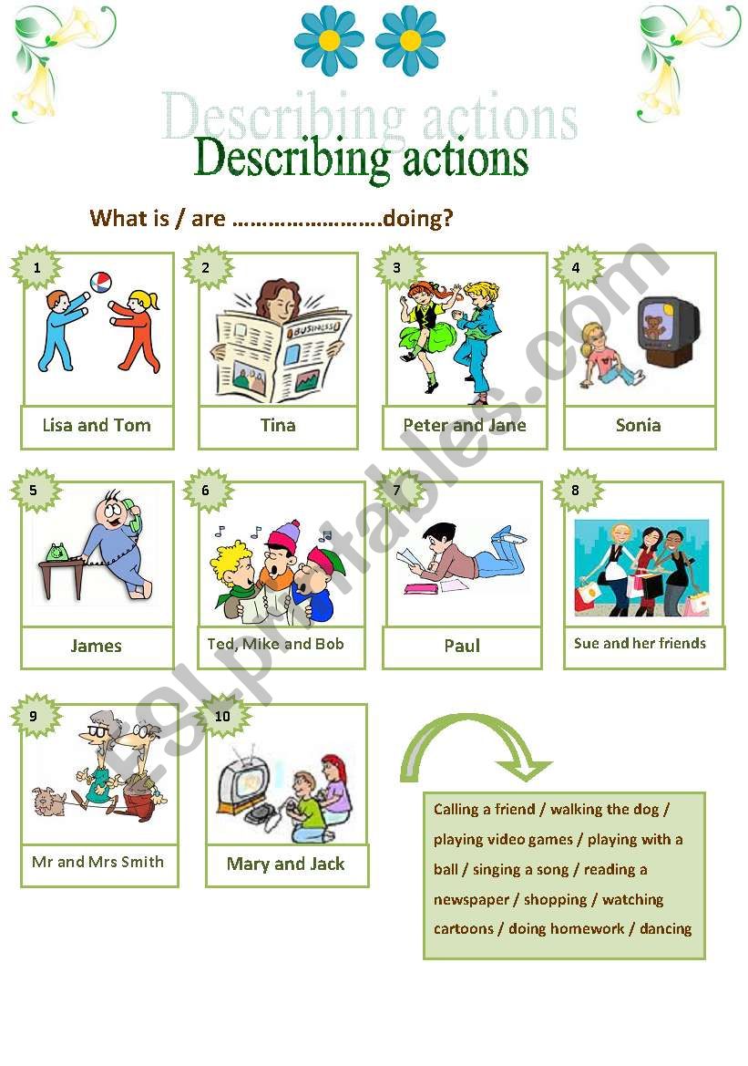 Describing actions worksheet