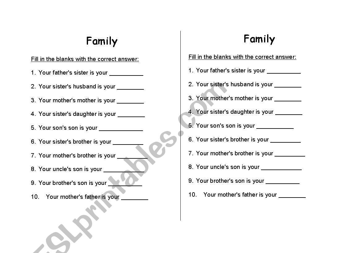 Family (genitive case) worksheet