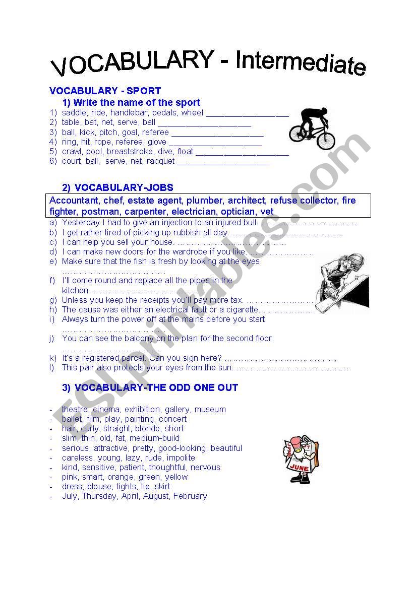 vocabulary - intermediate 2 worksheet