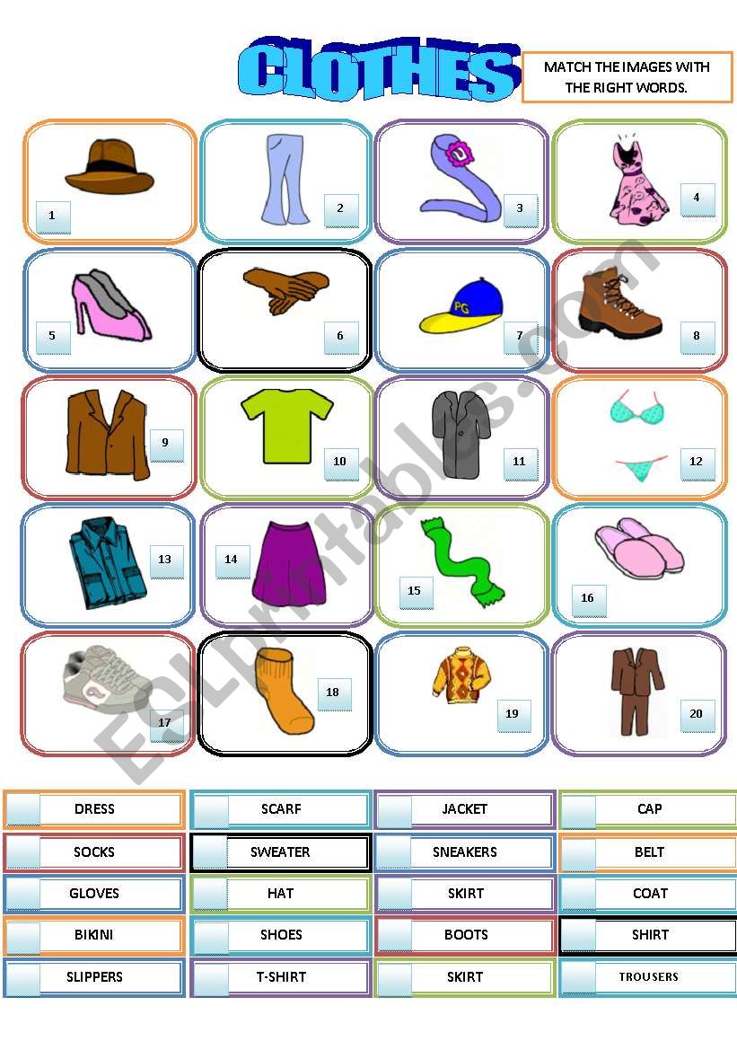 CLOTHES - MATCHING - ESL worksheet by sandytita