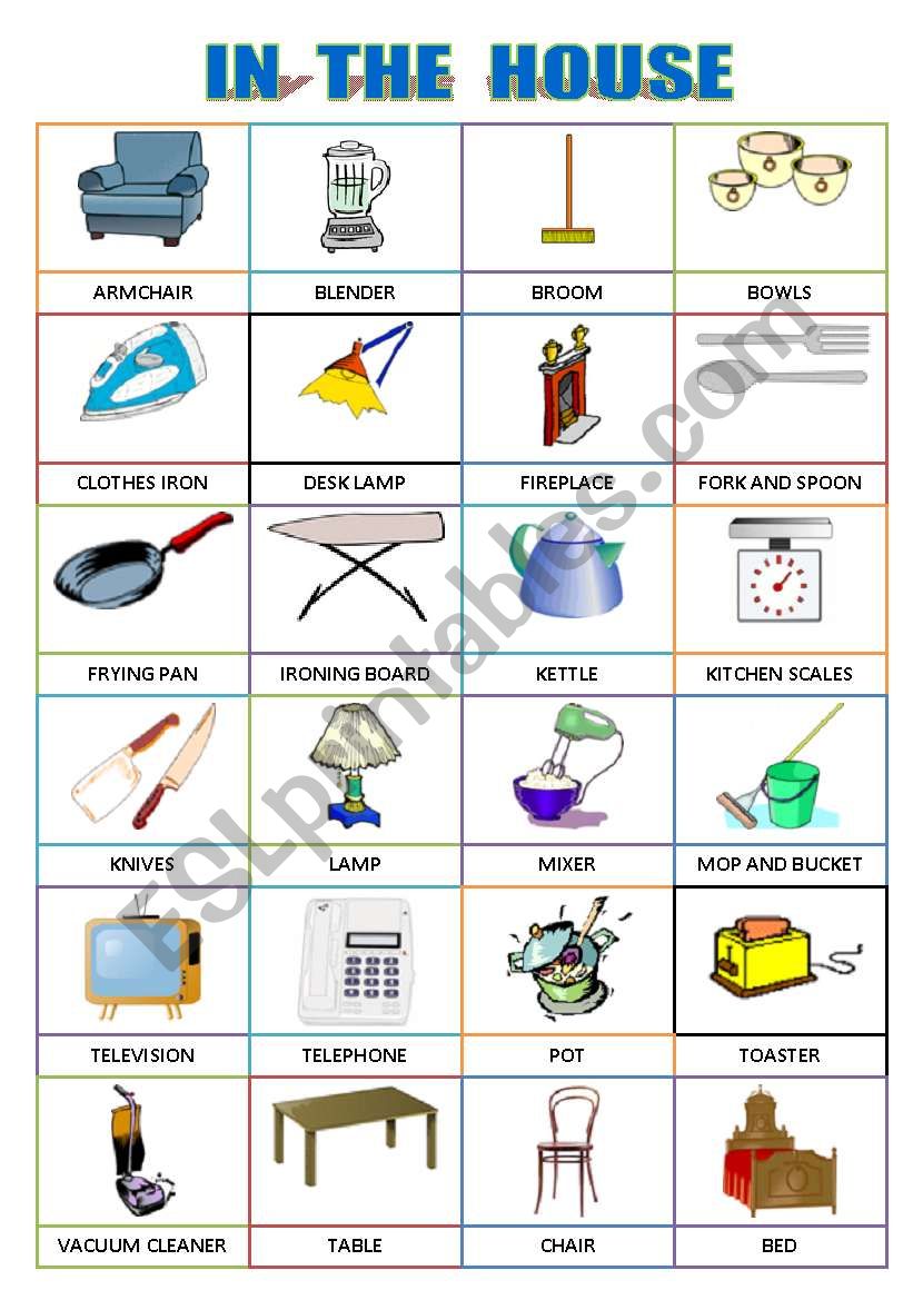 IN THE HOUSE PICTIONARY worksheet