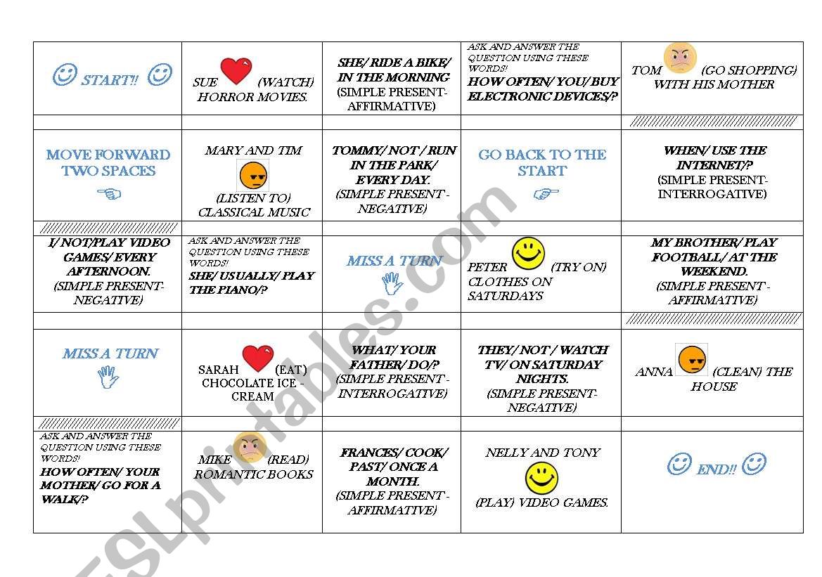 Board Game - Present simple, likes and dislikes