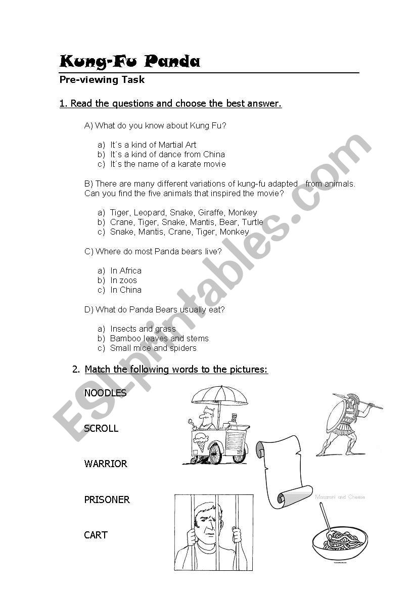 Kung Fu Panda Worksheet worksheet