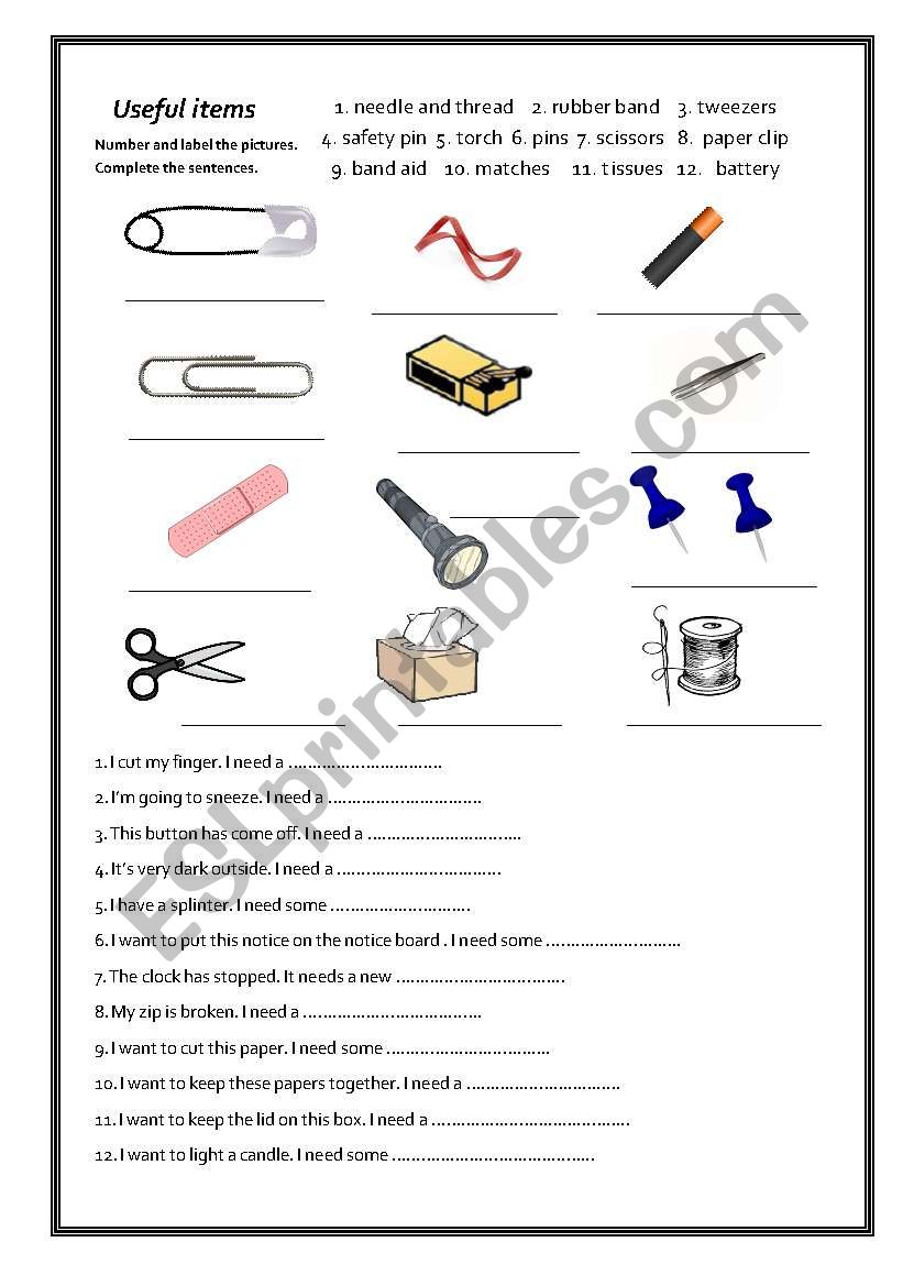 Useful Items worksheet