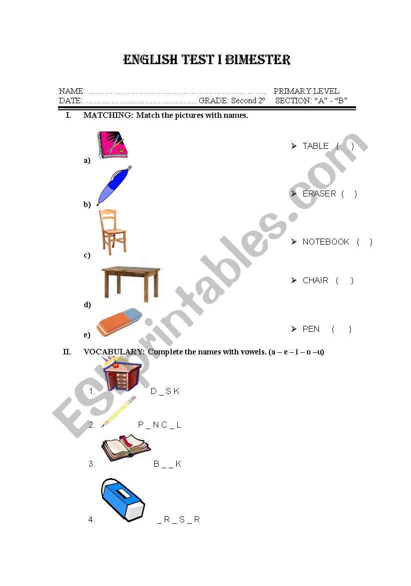 CLASSROOM OBJECTS worksheet