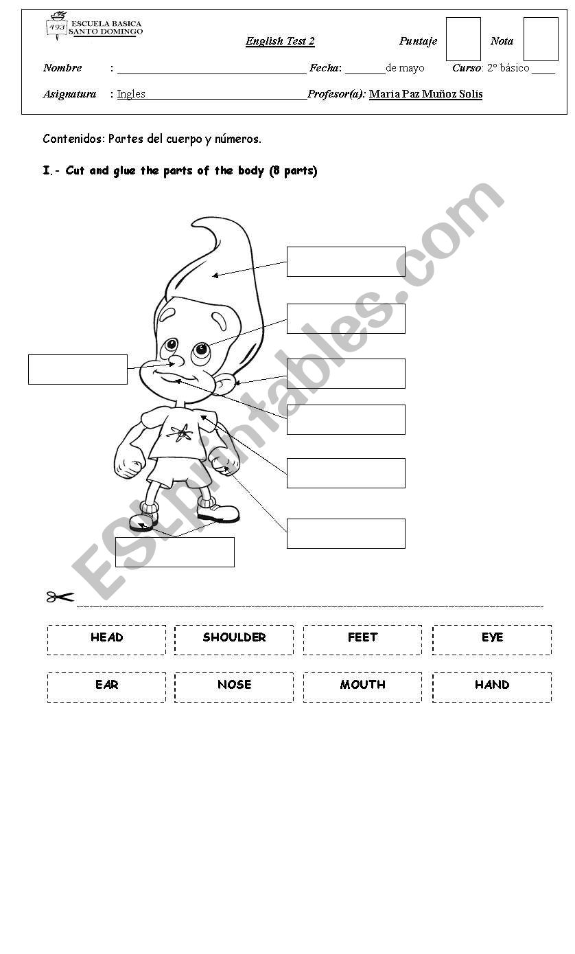 Parts of the body worksheet