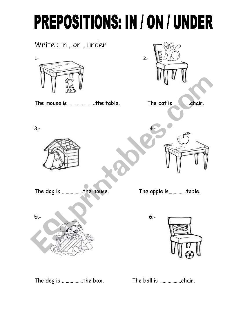 PREPOSITIONS: IN / ON / UNDER - ESL worksheet by HadaAzul