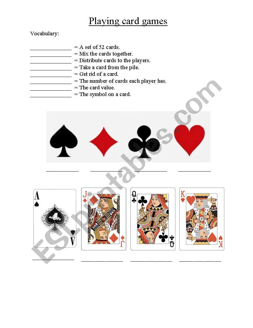 Playing card games worksheet