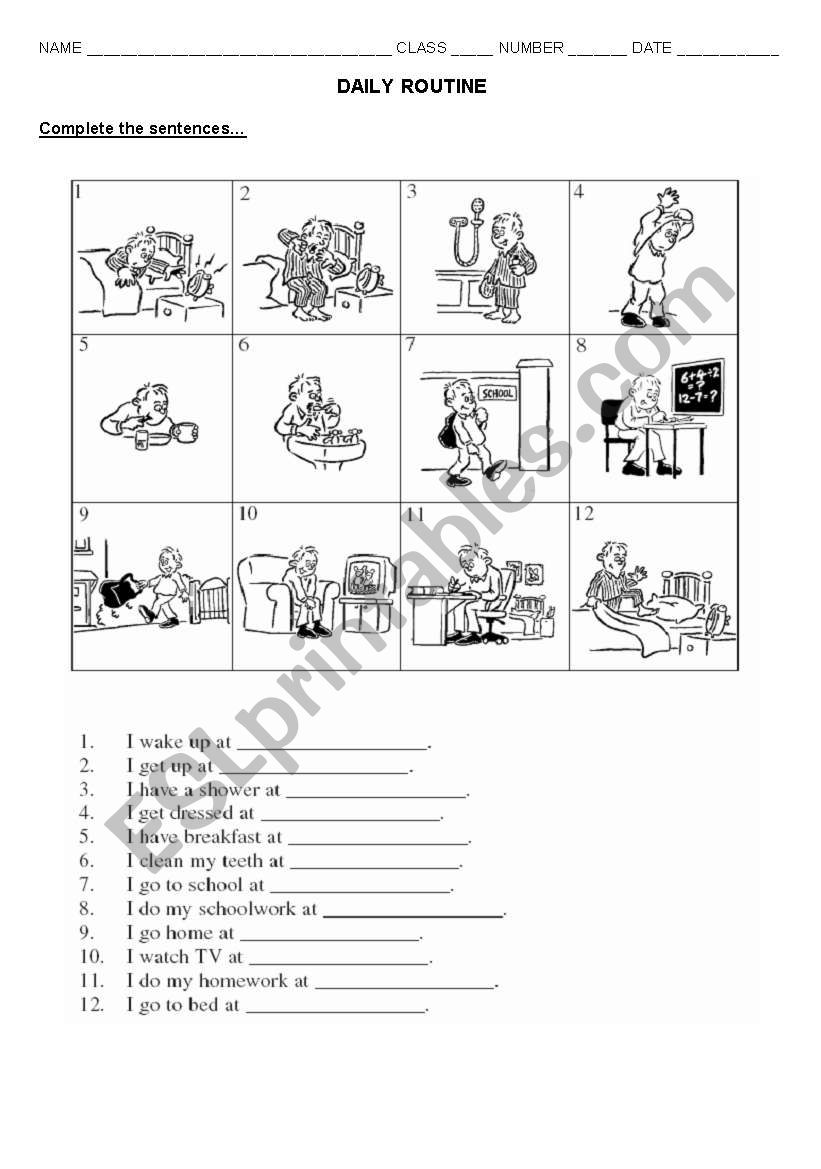 daily Routines worksheet