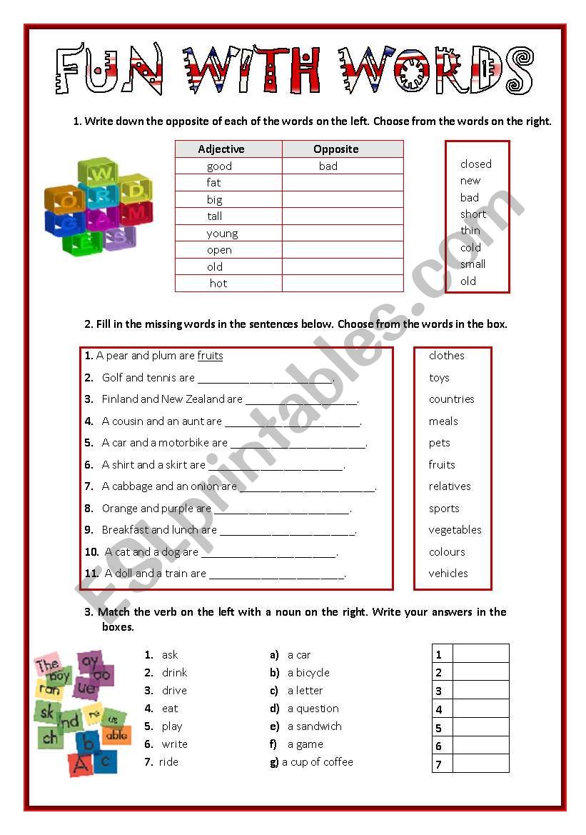 Fun with words worksheet