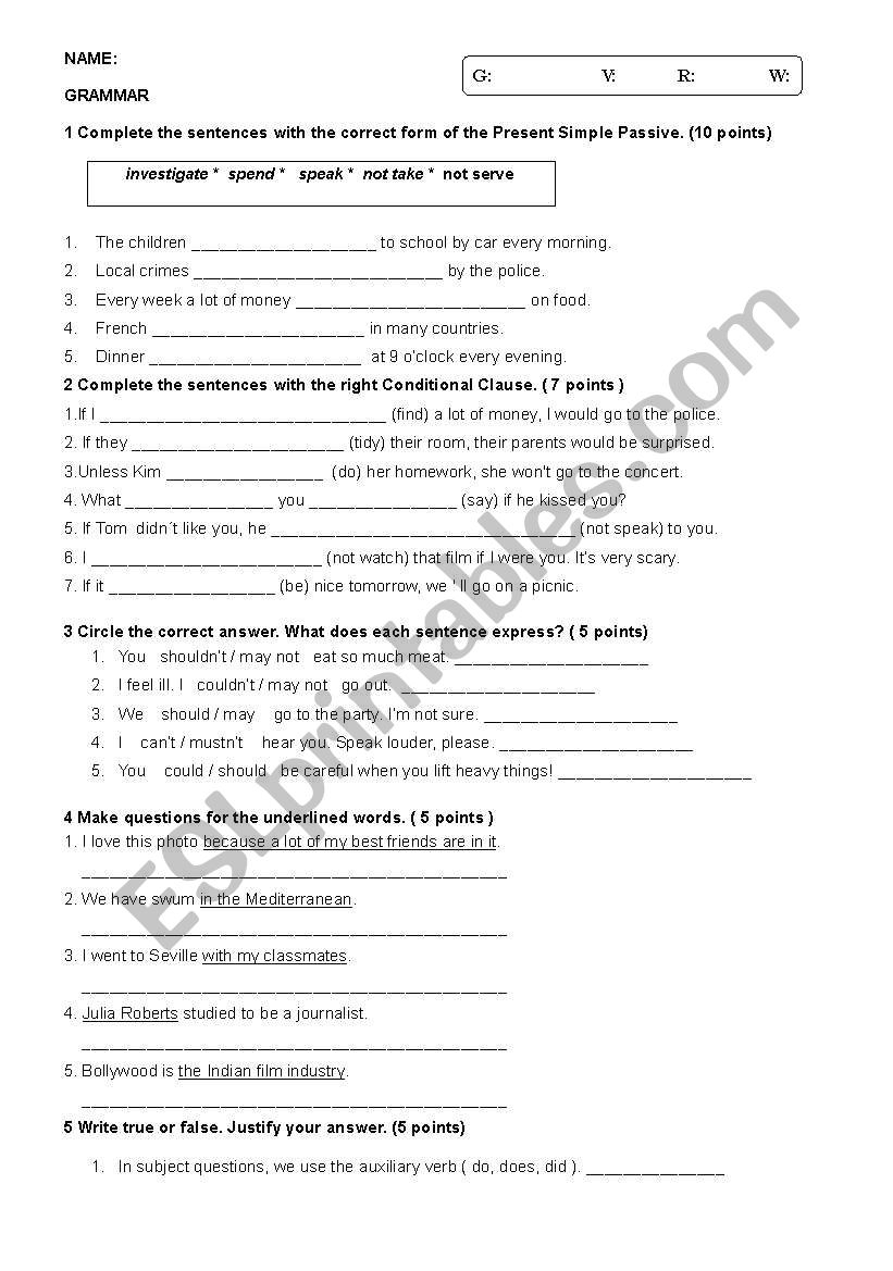 FINAL TEST ( 4º ESO ) worksheet