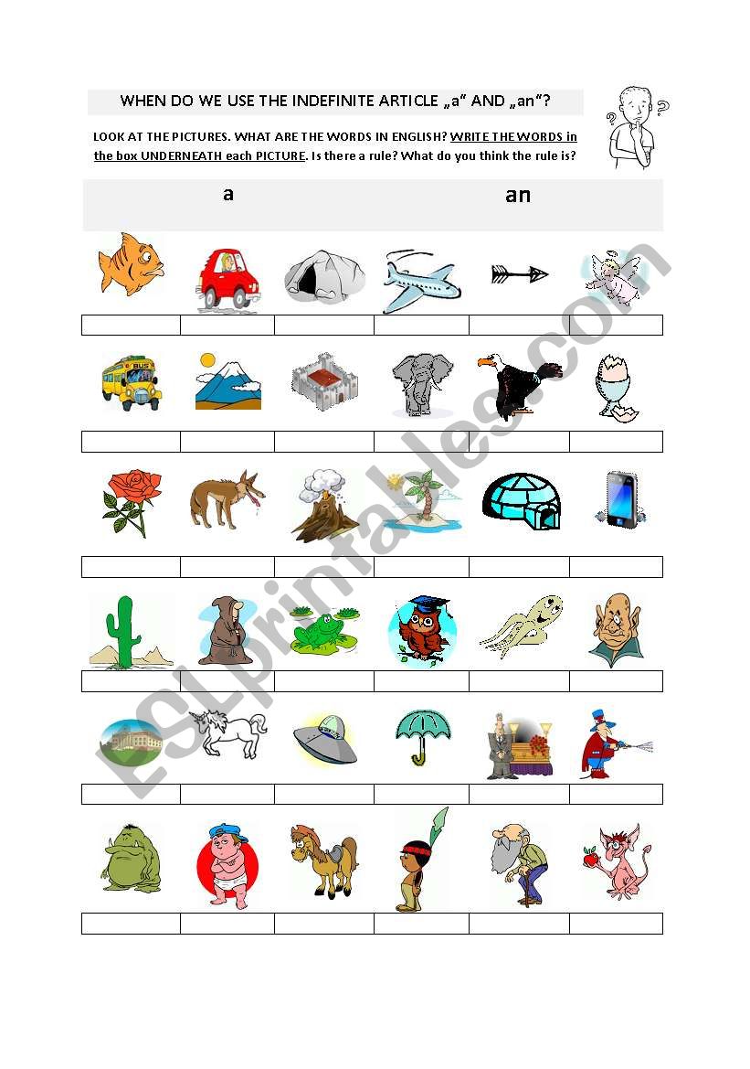 Indefinite article worksheet