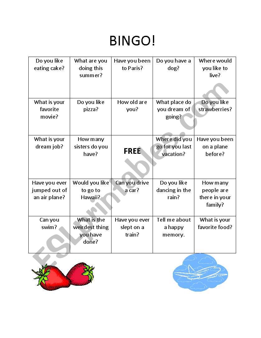 BINGO worksheet