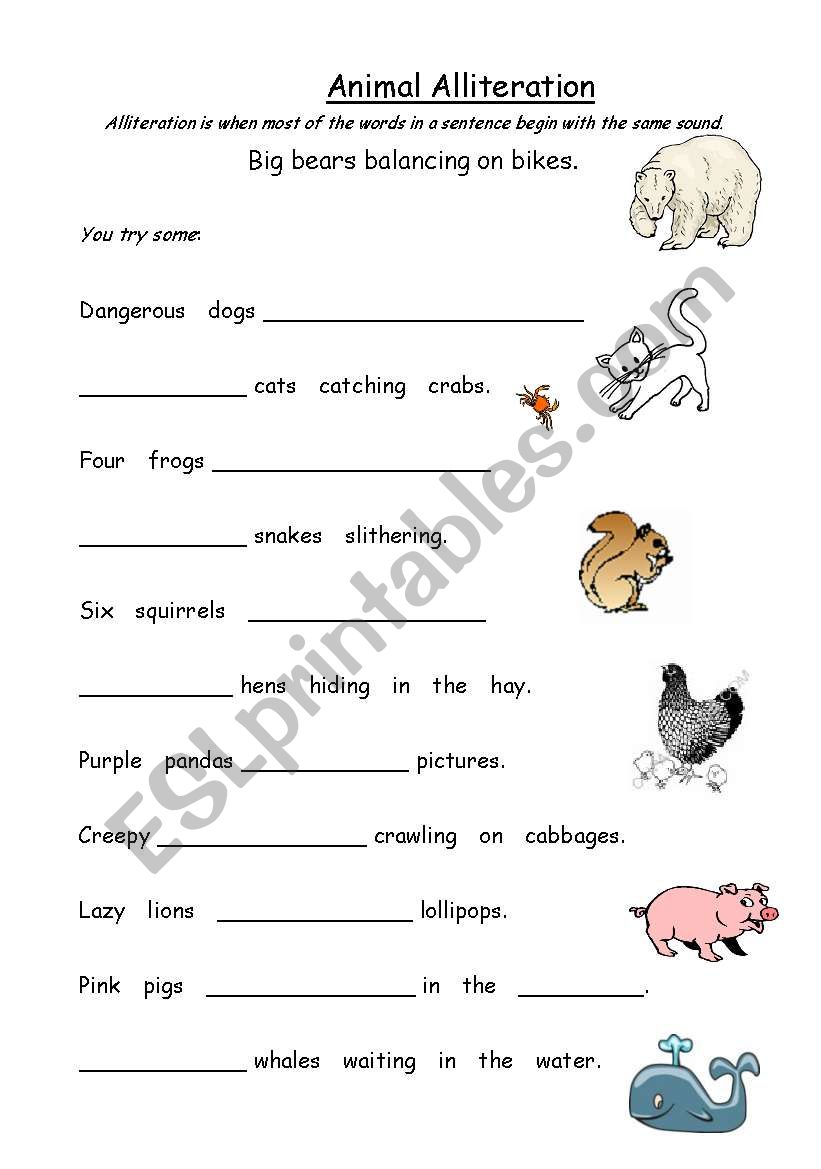 Animal Alliteration worksheet