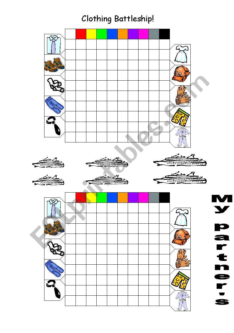 Clothing Battleship worksheet