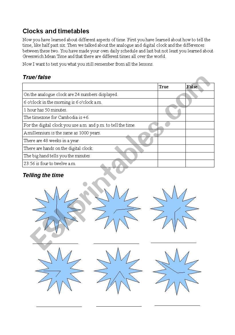 Clocks and routines worksheet