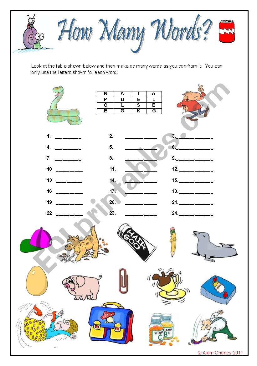 How Many Words worksheet