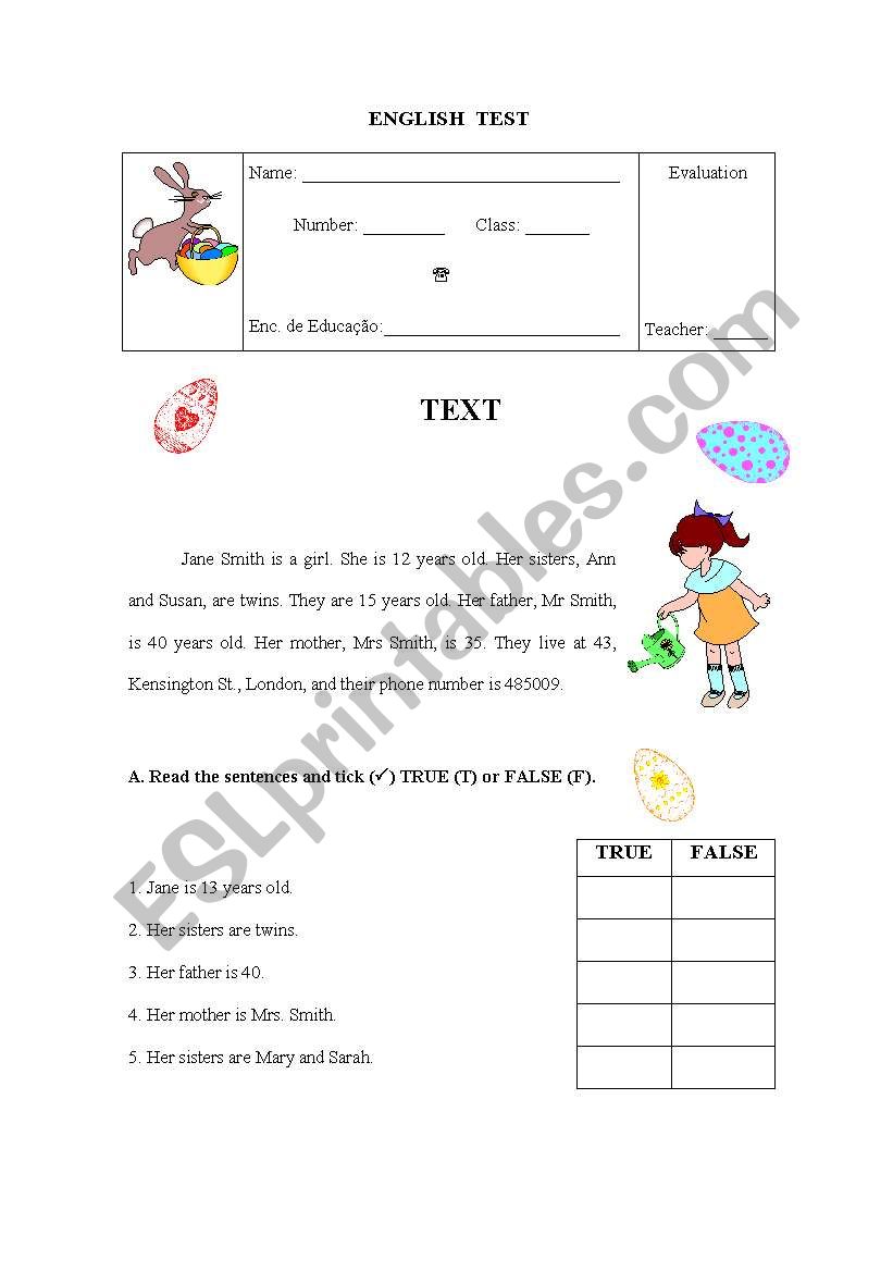 Test - Jane Smith worksheet