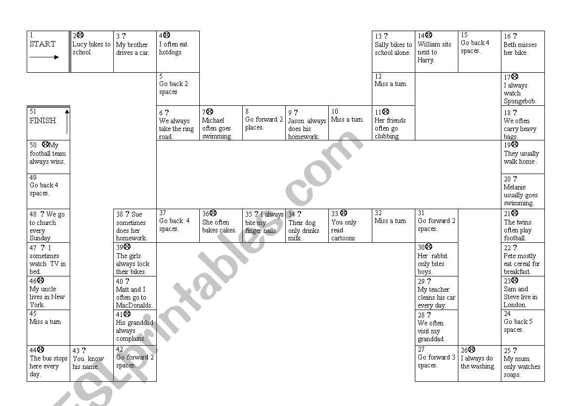 present simple board game worksheet