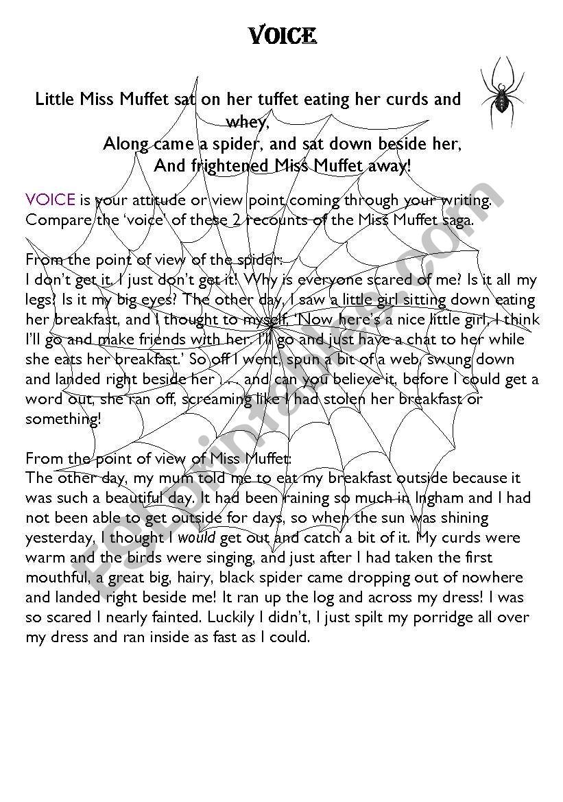 Little Miss MuffetÂ´s experience from 2 viewpoints - persuasive text