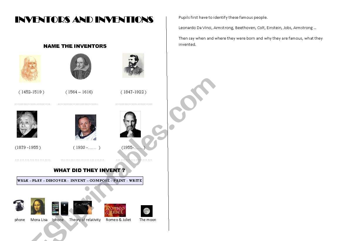 INVENTORS AND INVENTIONS worksheet